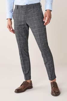 Navy Blue Slim Fit Check Suit: Trousers (211525) | €15