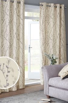 Grey Delicate Willow Print Eyelet Lined Curtains (211695) | €30 - €94