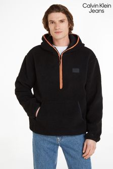 Calvin Klein Jeans Kapuzensweatshirt mit Teddyfell und halblangem Reißverschluss, Schwarz (212686) | 101 €