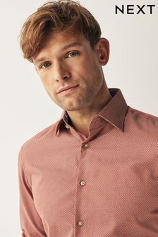 Red Geometric Slim Fit Cotton Textured Trimmed Single Cuff Shirt (214053) | $56