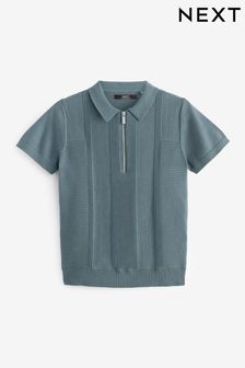 岩灰色 - 短袖拉鏈織紋polo衫 (3-16歲) (214073) | NT$580 - NT$800