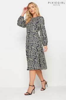 PixieGirl Petite Natural Abstract Long Sleeve Midi Dress (214090) | $57