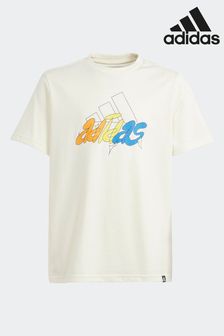 adidas White Sportswear Table Illustrated Graphic T-Shirt (214129) | 64 QAR