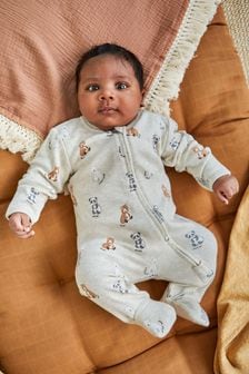 JoJo Maman Bébé Stone Bear Print Zip Cotton Baby Sleepsuit (214395) | €26