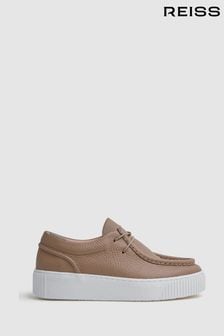 Reiss Taupe Avery Leather Moccasin Trainers (215417) | $373
