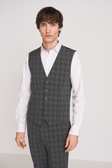 Grey Motionflex Check Suit: Waistcoat (215535) | €24