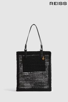 Reiss Black Raya Waxed Woven Tote Bag (215637) | HK$1,841