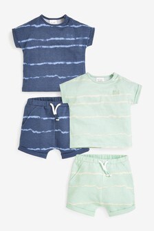 סט 4 חלקים של חולצת טי ומכנסיים קצרים עם דוגמת טאי דאי מכותנה אורגנית (0 חודשים עד גיל 2)