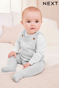 Siva z zvezdicami - 3-delni komplet pletenega pajaca, majice in hlačnih nogavic za dojenčke (0–18 mesecev) (216912) | €21 - €22
