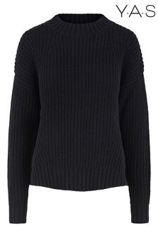 Pull Y.A.S Abigail noir en maille côtelée