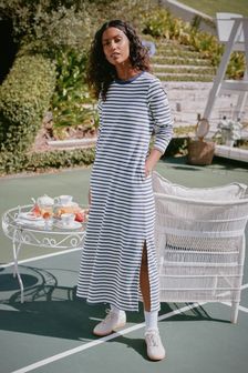 Joules Cleo Navy& White Striped Long Sleeve Jersey Midi Dress (217194) | €71