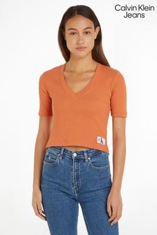 Calvin Klein Jeans Rib V-Neck Orange T-Shirt (217258) | 61 €