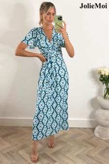 Jolie Moi Blue Raziya Jersey V-Neck Maxi Dress (217772) | AED333