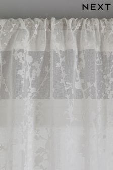White Blossom Voile Slot Top Unlined Sheer Panel Curtain