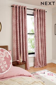 Pink Woodblock Floral Eyelet Lined Curtains (218944) | SGD 50 - SGD 159