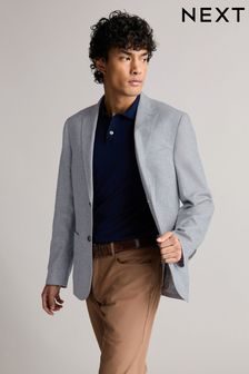Chambray Blue Slim Fit Textured Linen Blend Blazer (219172) | HK$681