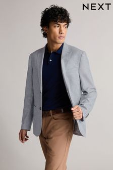 Chambray Blue Slim Fit Textured Linen Blend Blazer (219172) | kr872