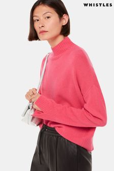 Whistles Pink Wool Double Trim Funnel Neck Jumper