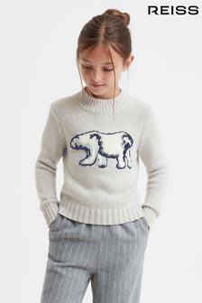 Reiss Grey Polli Junior Casual Knitted Polar Bear Jumper (219389) | OMR39