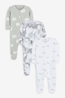 Grey Elephant 3 Pack Baby Sleepsuits (0mths-2yrs) (219595) | €25 - €28