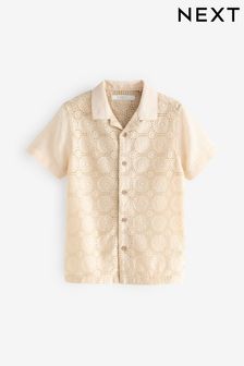 Ecru White Short Sleeves Textured Shirt (3-16yrs) (219976) | KRW27,800 - KRW38,400