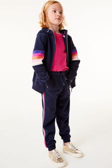 Navy Blue Rainbow Side Stripe Zip Through Hoodie Soft Touch Jersey (3-16yrs) (220931) | AED63 - AED85