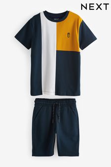 Yellow/ Navy Colourblock Shorts and T-Shirt Set (3-16yrs) (221188) | 64 QAR - 104 QAR