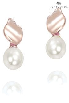 Ivory & Co Rose Gold Osaka Modern Pearl Drop Earrings (221502) | LEI 179