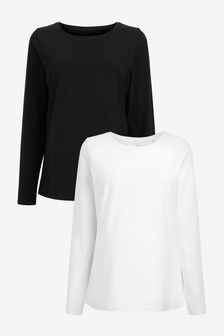 Black/White Maternity Long Sleeve Cotton T-Shirts 2 Pack (222489) | ₪ 64