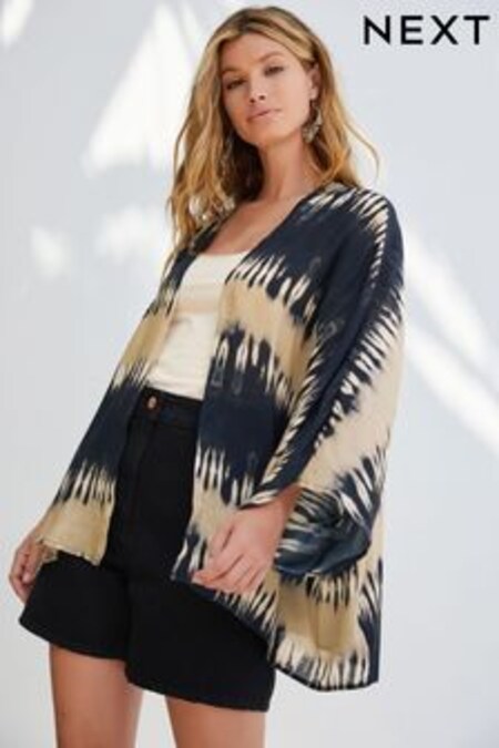 Ecru/Navy Tie Dye Effect Kimono (222996) | OMR12