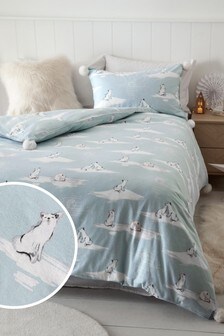 Mint Green 100% Brushed Cotton Arctic Foxes Duvet Cover and Pillowcase Set
