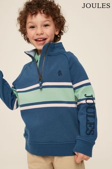 Joules Finn Blue Striped Quarter Zip Sweatshirt (223538) | KRW63,900 - KRW70,300