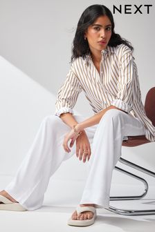 Neutral/White Stripe Oversized Cotton Shirt (223672) | $69
