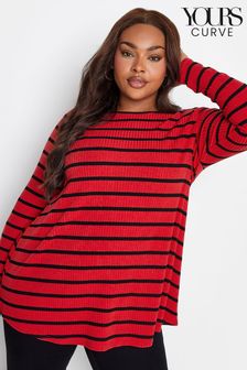 Yours Curve Red Long Sleeve Rib Swing Stripe Top (224035) | $41
