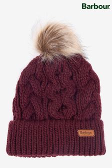 Barbour® Red Cable Knit Beanie With Faux Fur Pom (224045) | 40 €