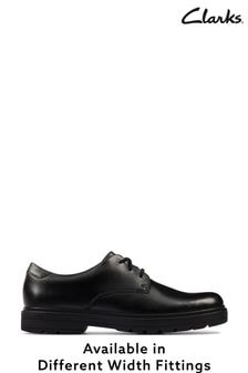 Clarks Black Multi Fit Leather Loxham Derby Youth Shoes (224164) | €81 - €87