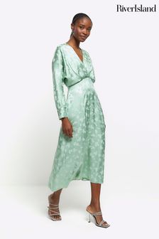River Island Green Twist Midi Dress (224326) | $132