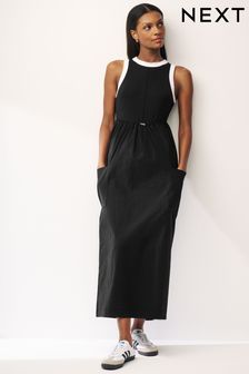 Črna - Rebrasta obleka brez rokavov iz mešanice tkanega blaga (224428) | €39