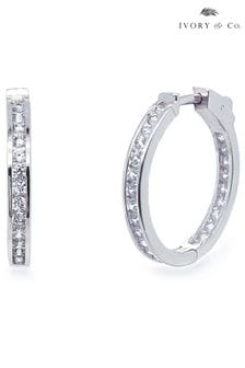 Ivory & Co Silver Copenhagen And Crystal Hoop Earrings (224440) | KRW85,400