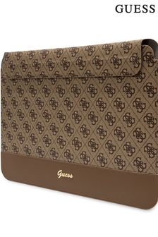 Guess 13"/14" Device Computer Sleeve Pu 4G Smooth Pu Stripe Brown Bag and Metal Logo Script