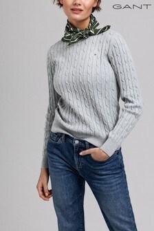 Dámský strečový bavlněný svetr GANT s copánkovým vzorem (224722) | 3 425 Kč