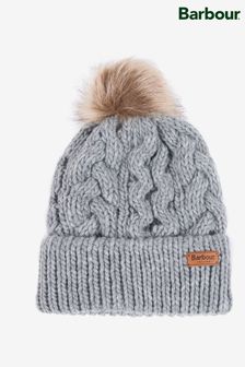 Barbour® Grey Cable Knit Beanie With Faux Fur Pom (225076) | 40 €