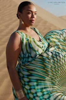 Зеленое платье макси со складками Live Unlimited Curve Kaleidoscope Sunray (225109) | €84