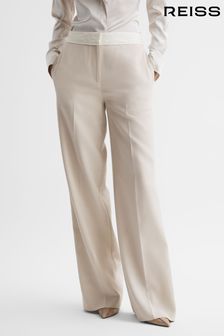 Reiss Neutral Maya Petite Mid Rise Contrast Wide Leg Suit Trousers (226044) | AED1,210