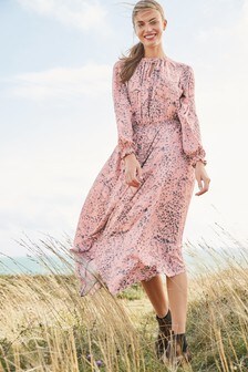 Robe mi-longue à manches longues