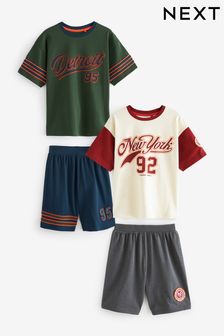 Rot/Grün Varsity - 100% Cotton Short Pyjamas 2 Pack (3-16yrs) (226235) | 31 € - 40 €