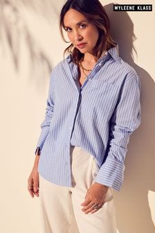 Бело-синяя - Свободная рубашка из хлопкового поплина Myleene Klass (226601) | €60