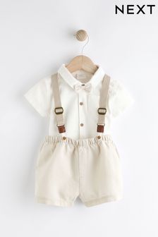 Neutral Shirt Body, Shorts and Braces Baby 4 Piece Set (0mths-2yrs) (226979) | $35 - $38