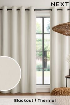Light Natural Cotton Eyelet Blackout/Thermal Curtains (226996) | AED148 - AED351