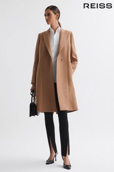 Reiss Camel Arlow Petite Wool Blend Double Breasted Coat (227656) | AED2,434